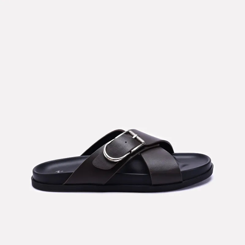 Dark Brown Criss Cross Casual Slides 0151111