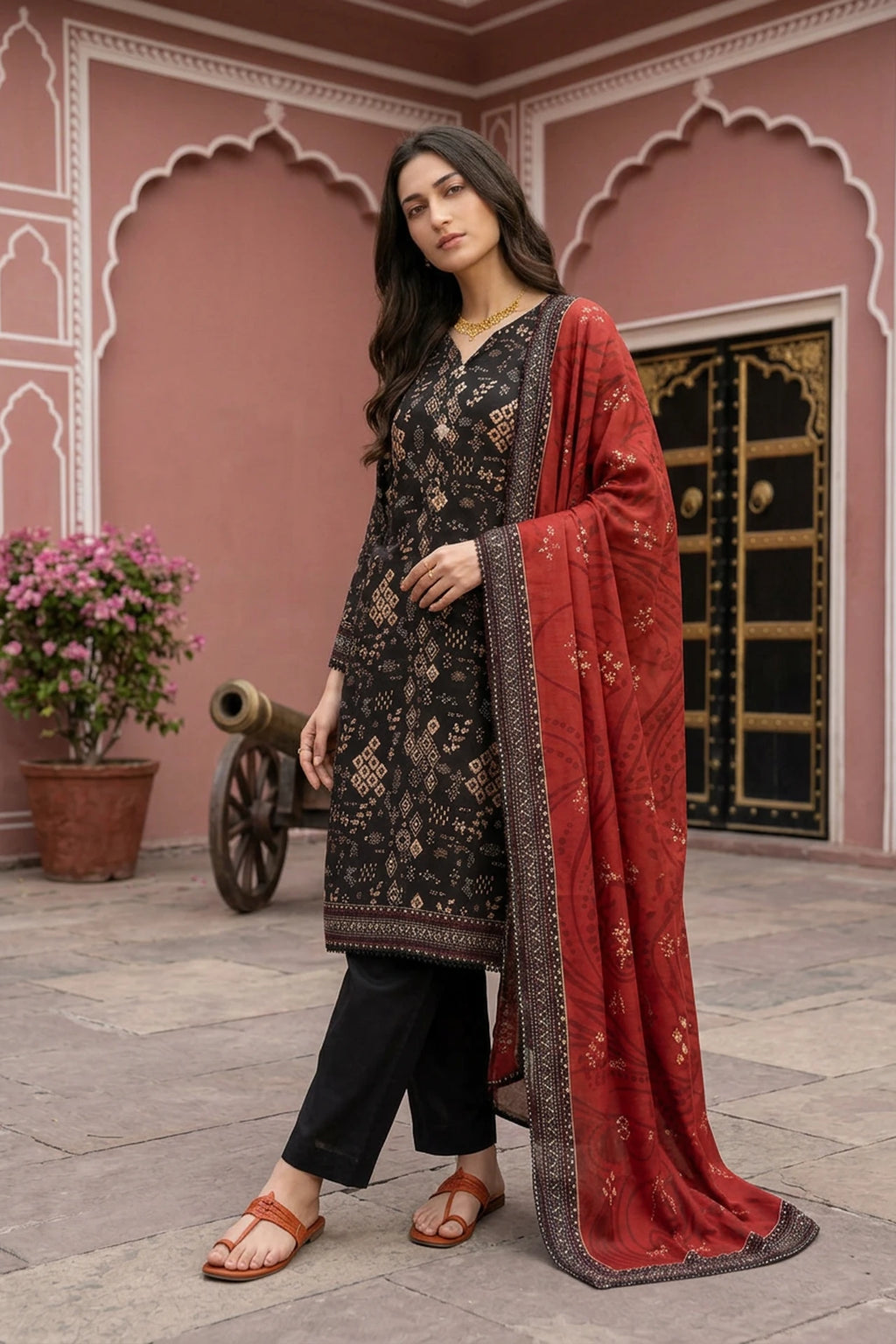 Velmora Noir – 3 Piece Stitched Viscose Linen Suit 1512303