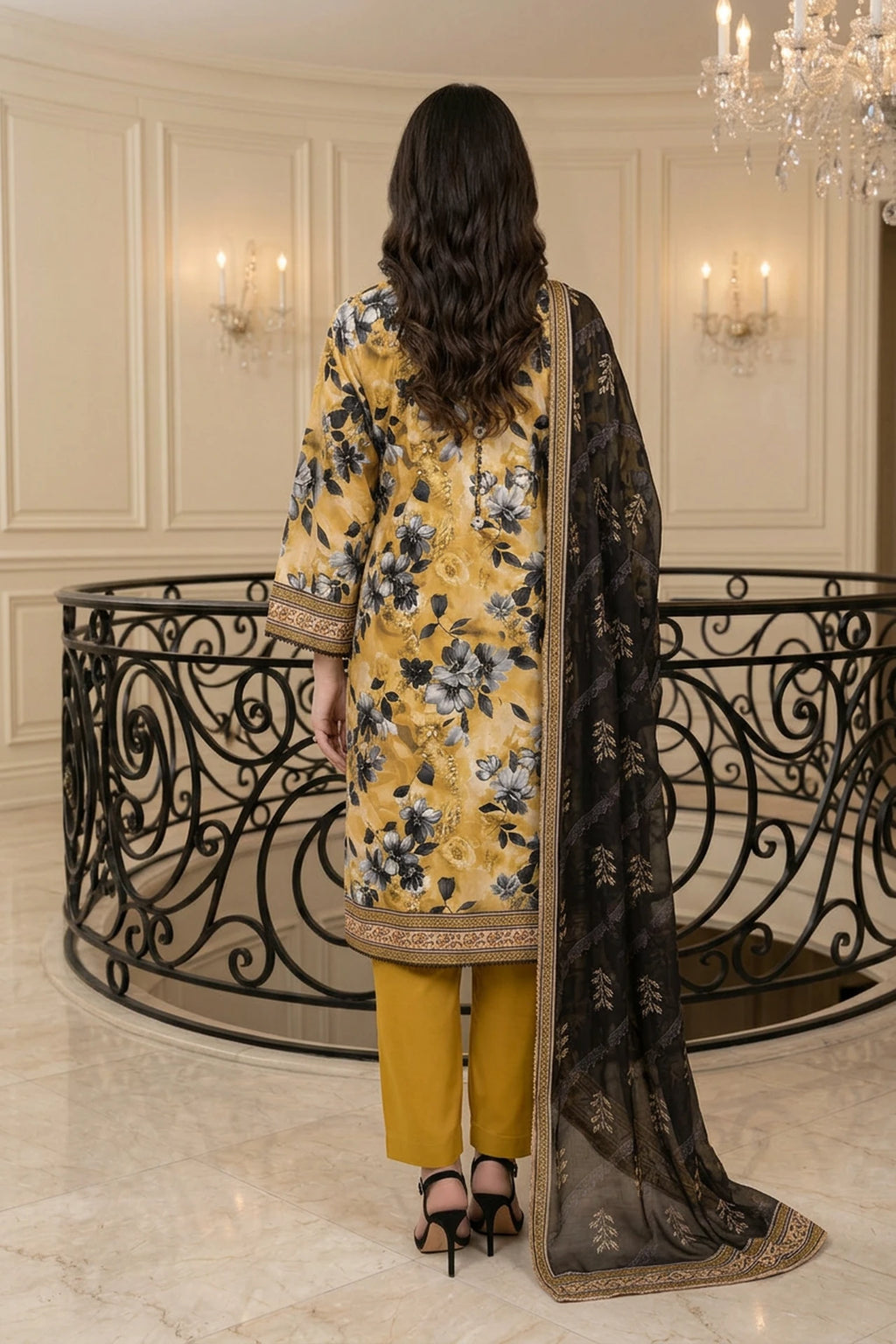 Zarevia Gold – 3 Piece Stitched Viscose Linen Suit 1512301