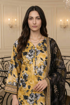 Zarevia Gold – 3 Piece Stitched Viscose Linen Suit 1512301