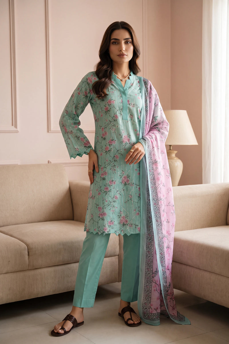 Serene Sky - 3 Piece Stitched Lawn Suit  15D0158