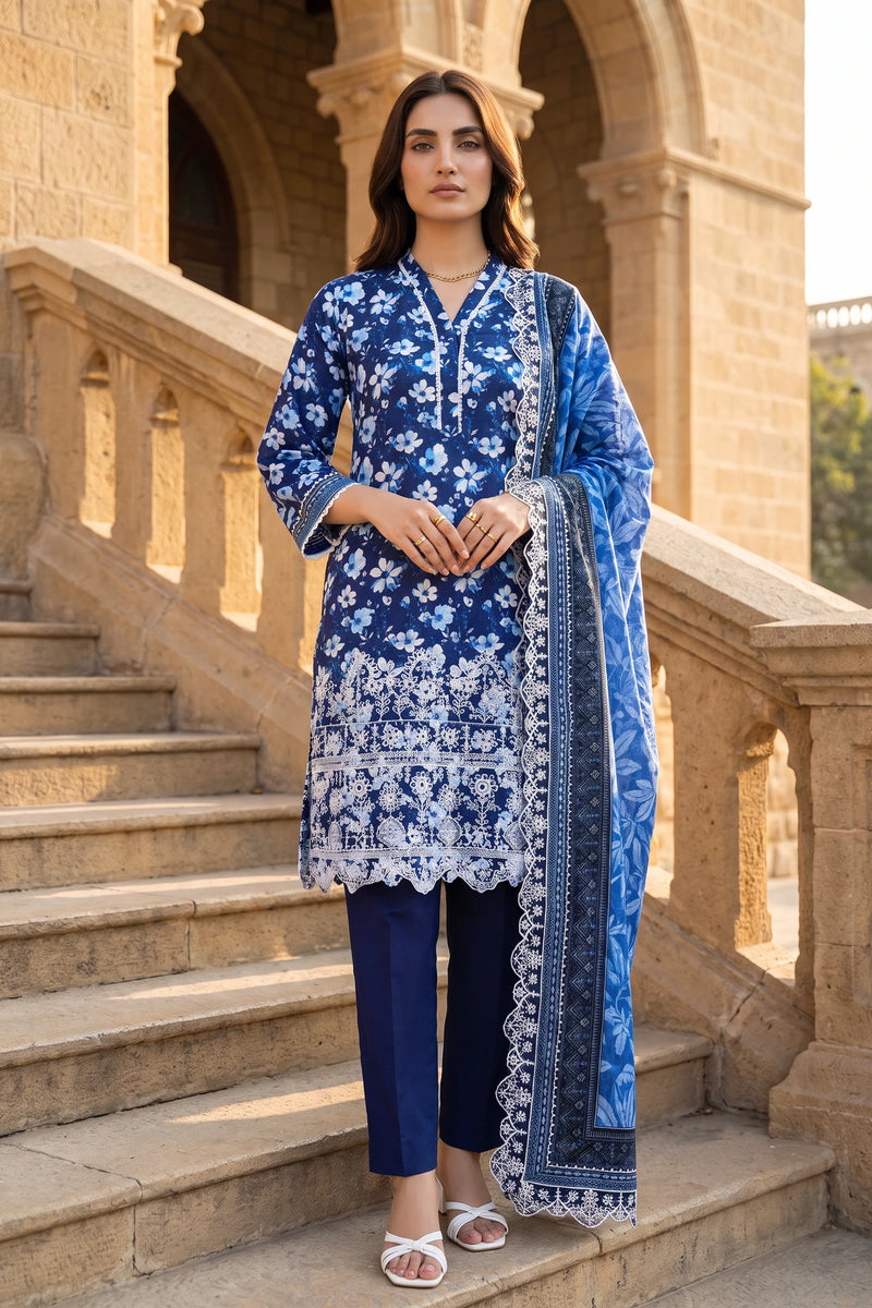 Nerissa Navy – 3 Piece Stitched Lawn Suit 15R1147