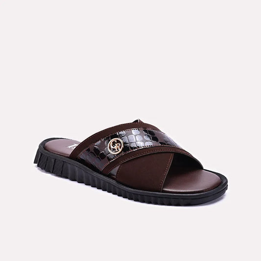 Brown Criss Cross Casual Slippers For Men 0151001