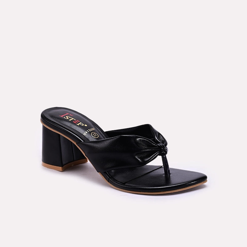 Black Womens Block Heel Casual Slippers 0413392