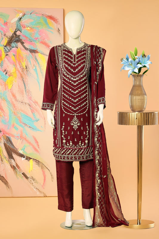 Afshan - 3 Piece Stitched Lawn Suit 15E1002