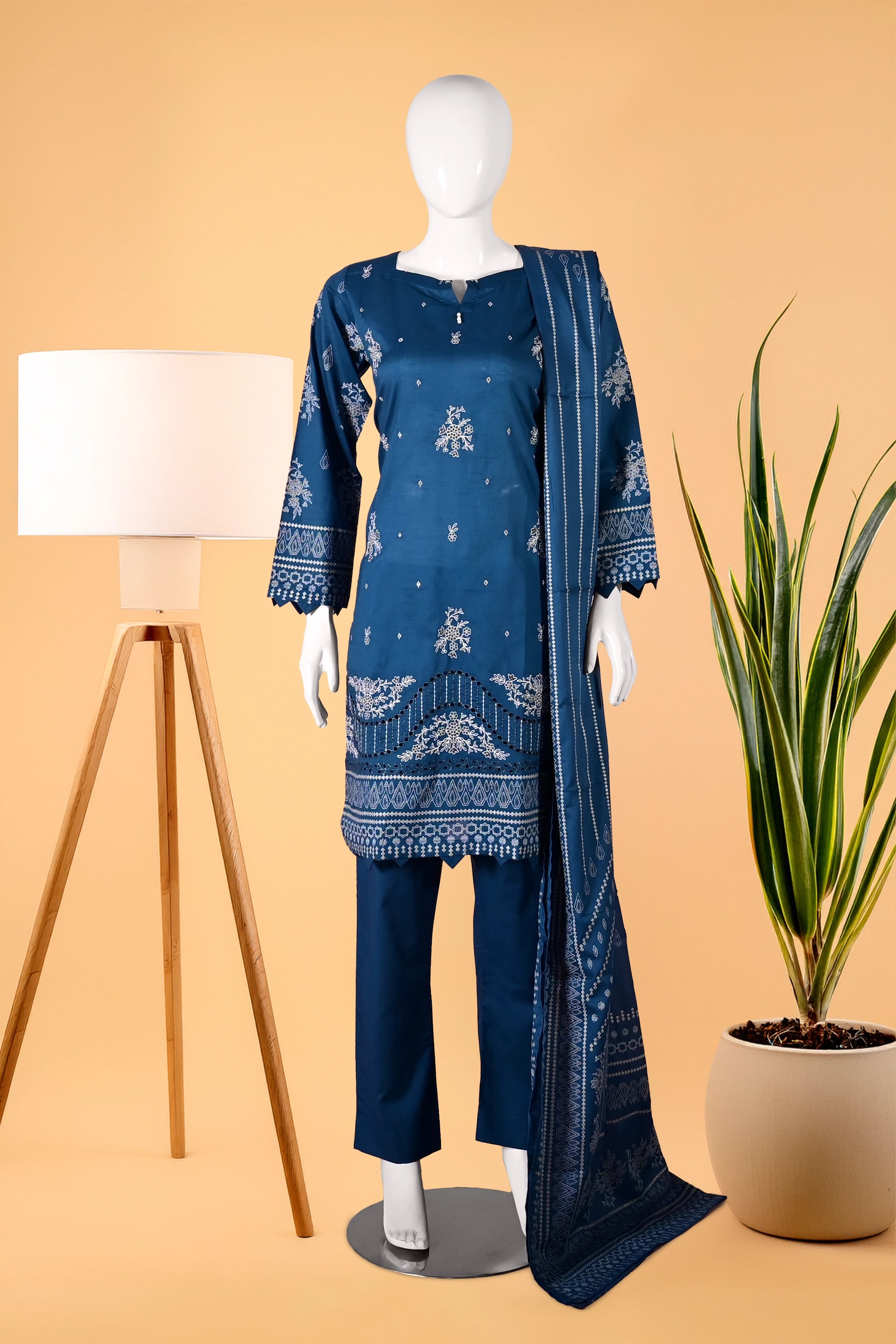 Evening Tide 3 Piece Stitched Cotton Suit  15D0144