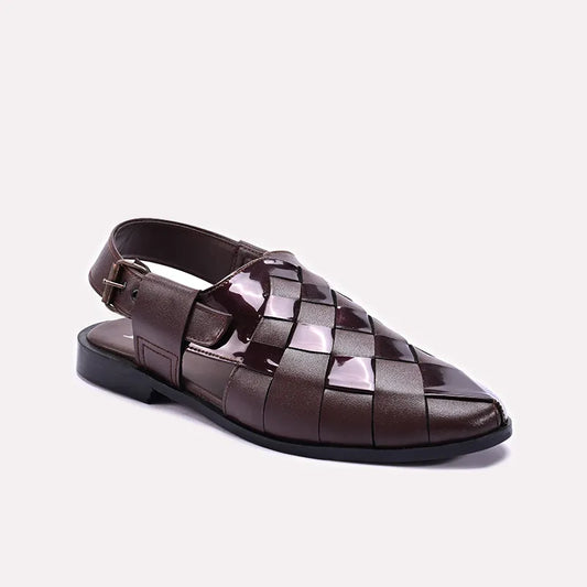 Brown Woven Peshawari Chappals 0140980