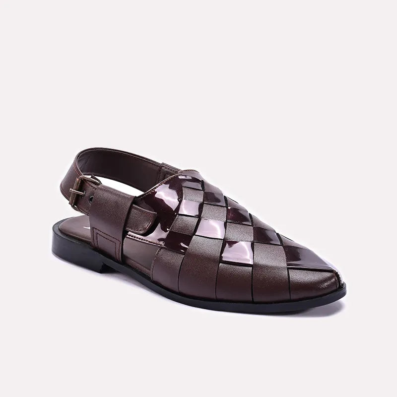 Brown Woven Peshawari Chappals 0140980