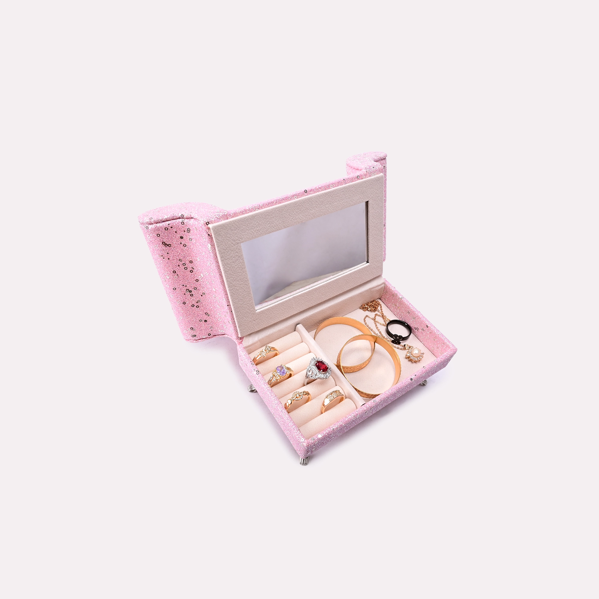 Pink Luxury Sequin Sofa Jewellery Box – European-Style 0835242
