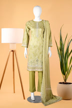 Spring Olive 3 Piece Stitched Cotton Suit 15D0118