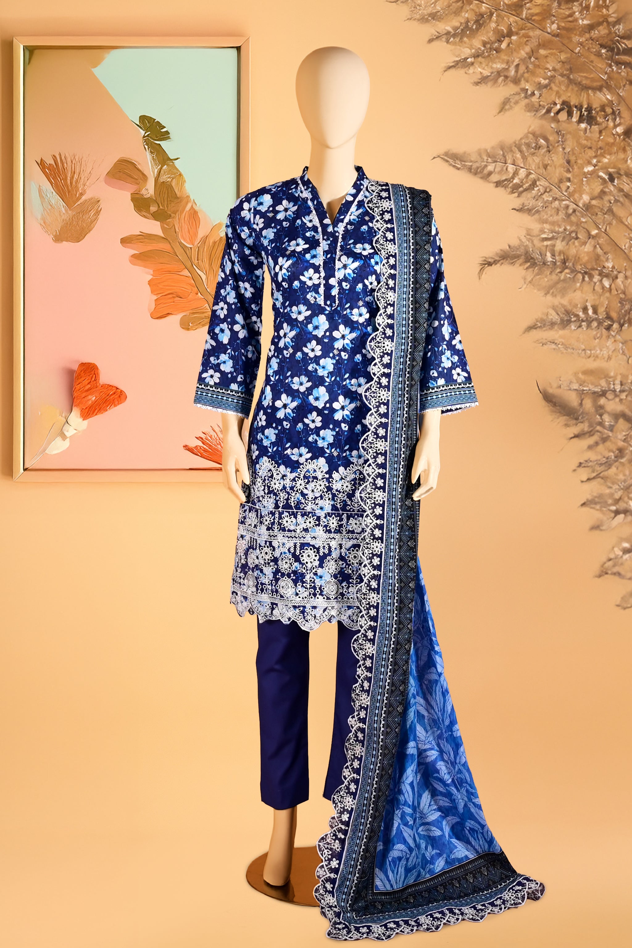 Nerissa Navy – 3 Piece Stitched Lawn Suit 15R1147