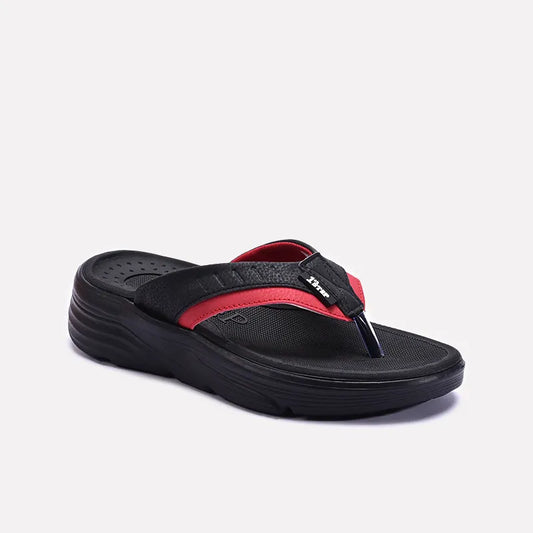 Black Plushy Sports Flip Flops