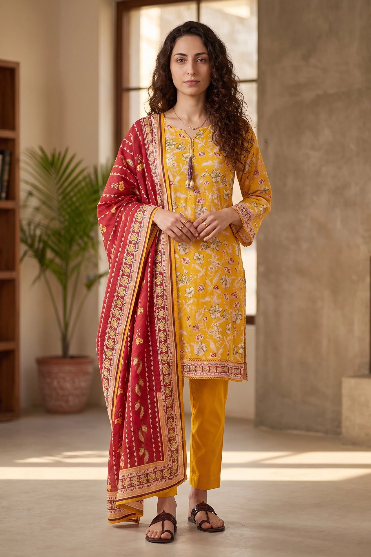Golden Gleam - 3 Piece Stitched Lawn Suit 15R1119