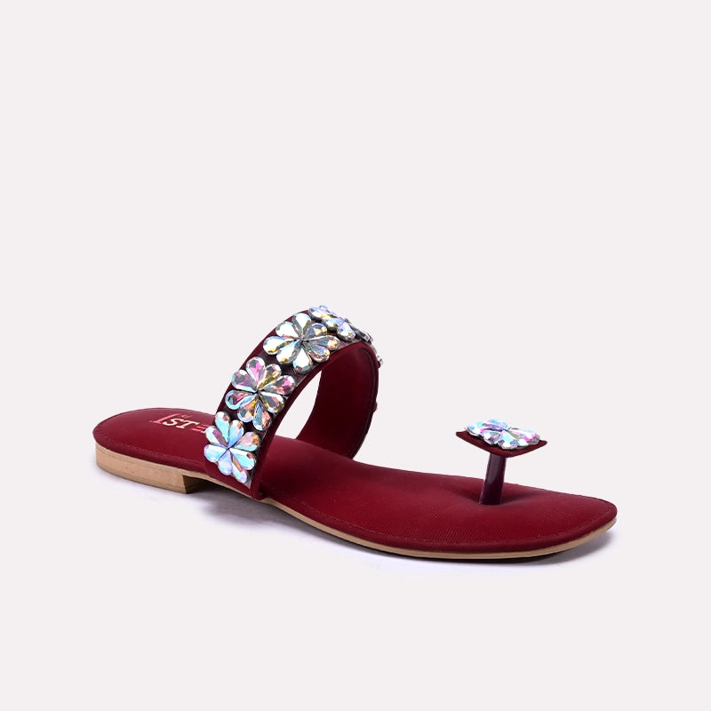 Maroon Fancy Flat Slippers 0412791
