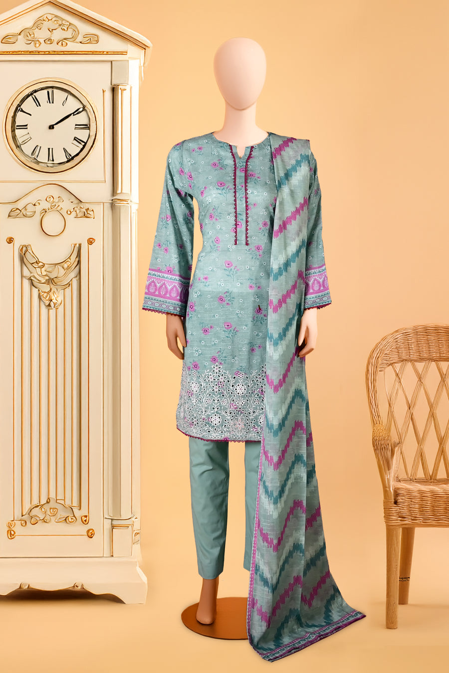 Victoria Blush - 3 Piece Stitched Lawn Suit  15D0167