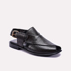 Black Textured Peshawari Chappals 0141071