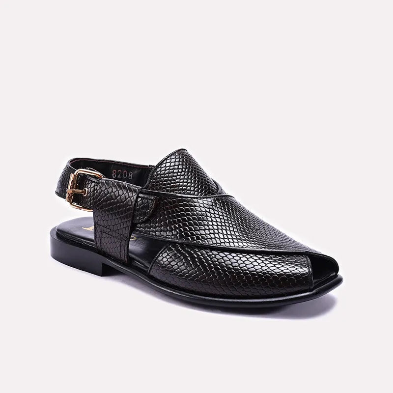 Black Textured Peshawari Chappals 0141071