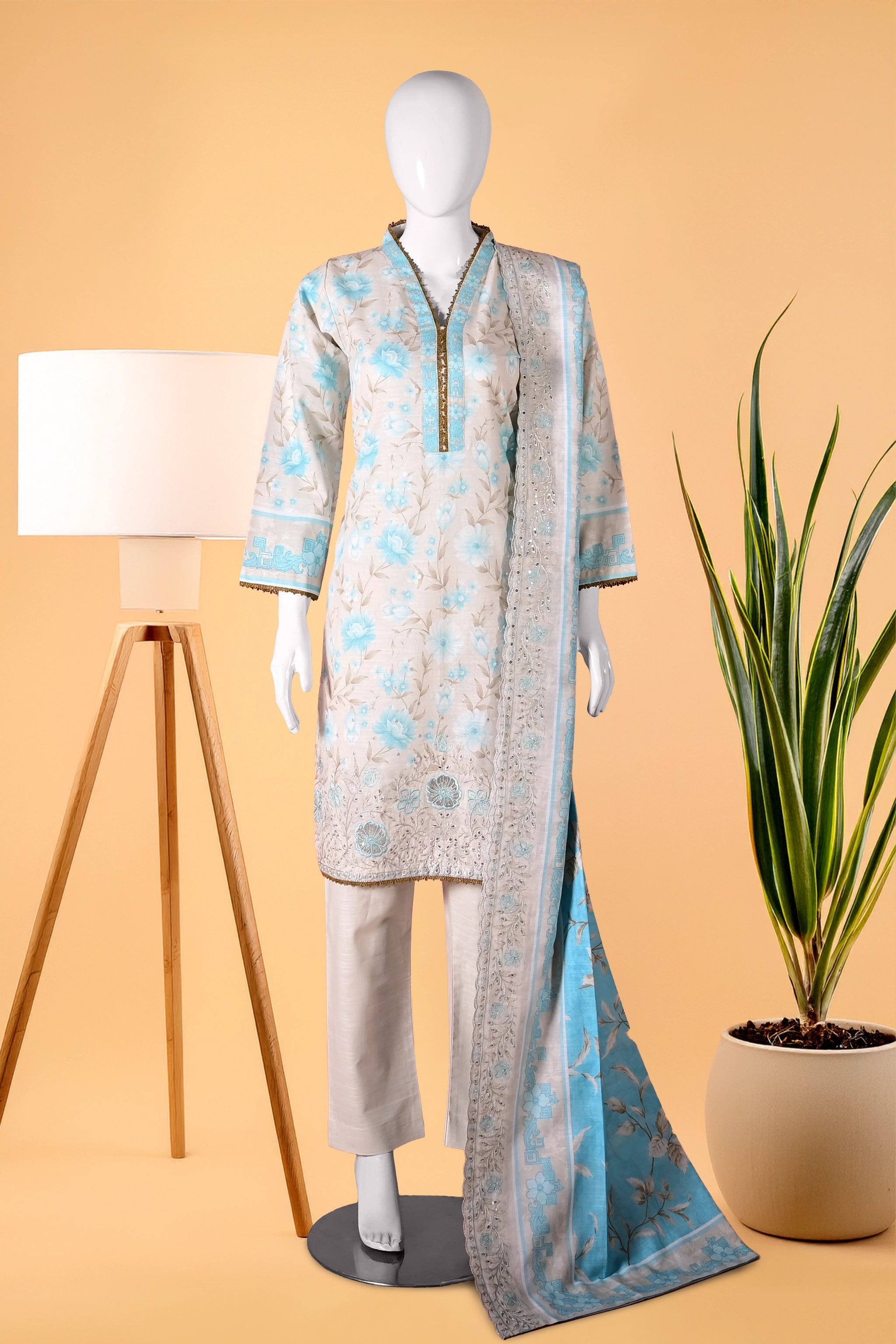 Ivory Tide 3 Piece Stitched Khaddar Suit  15D0126