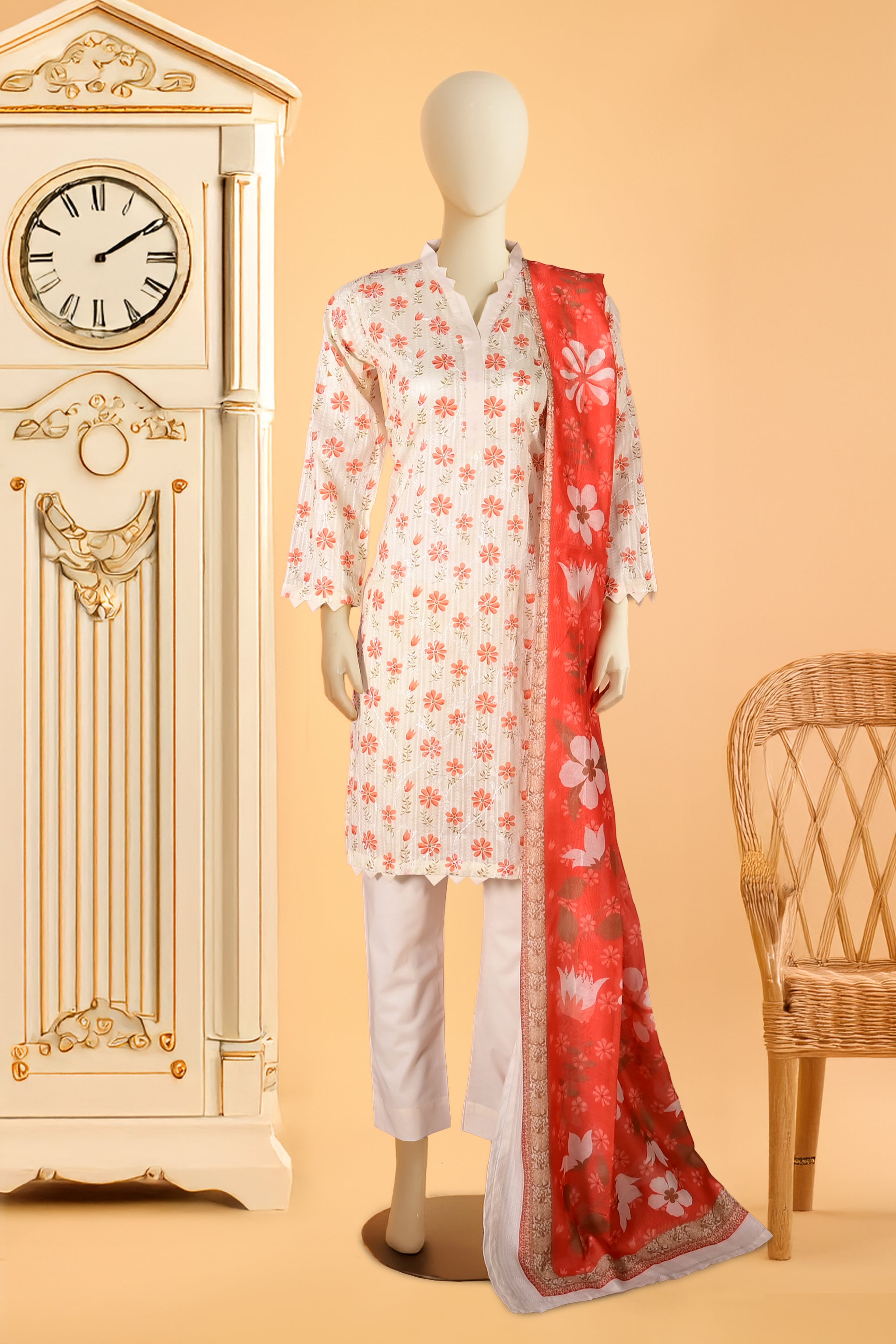 3 Piece Stitched Lawn Suit in Pakistan
