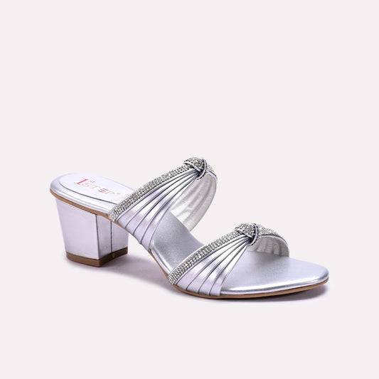 Silver Block Heel Fancy Slippers 0413105