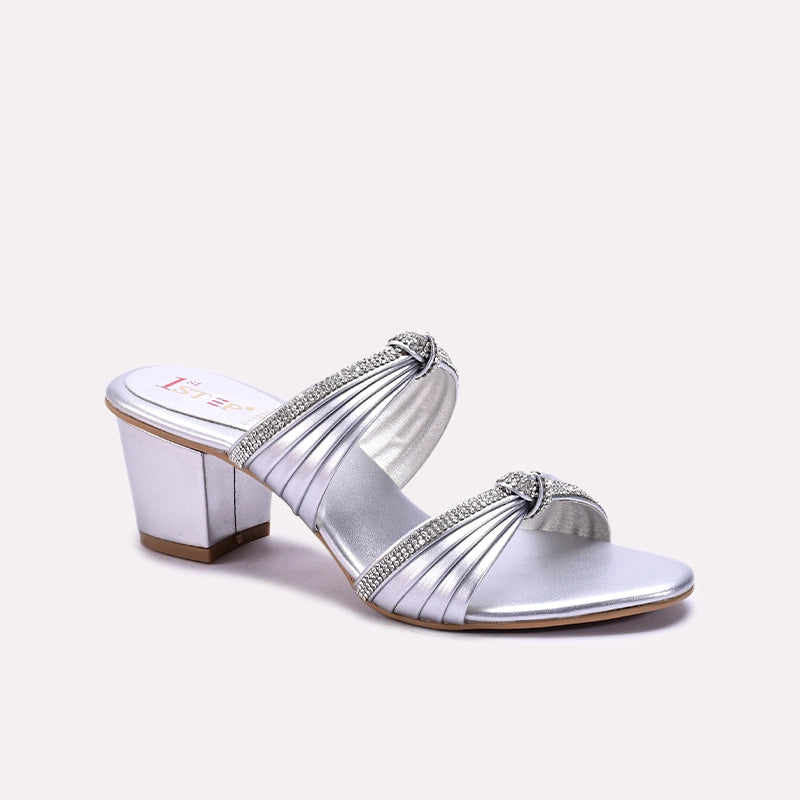 Silver Block Heel Fancy Slippers 0413105