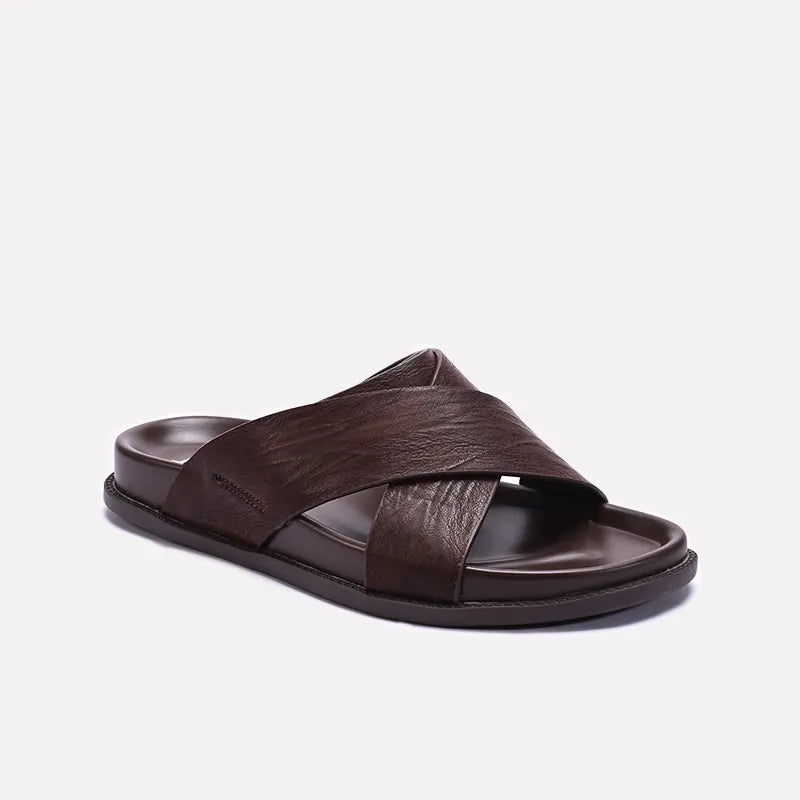 Brown Comfy Criss Cross Slippers