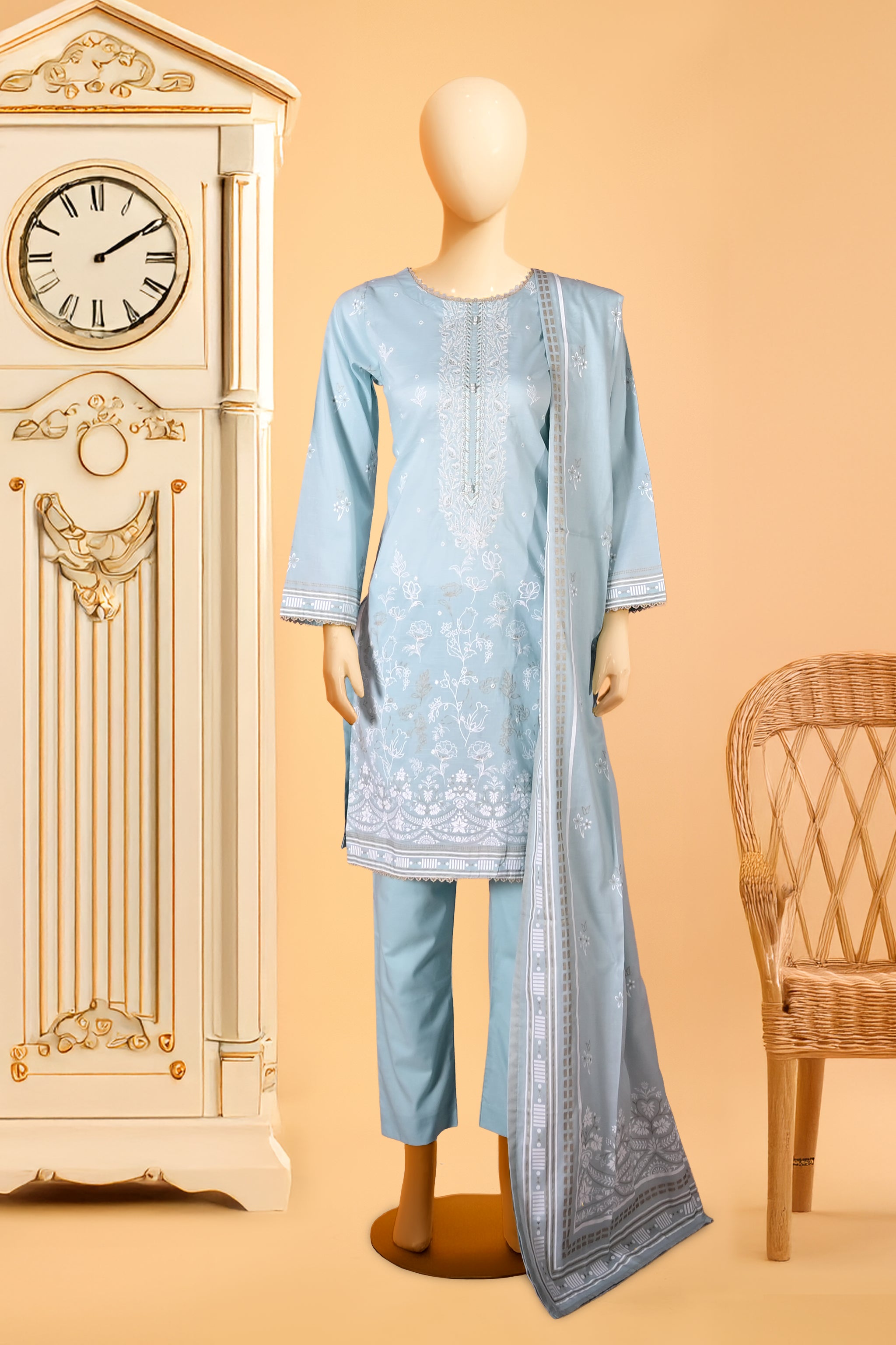 Lumière Sky - 3 Piece Stitched Cotton Suit  15D1064