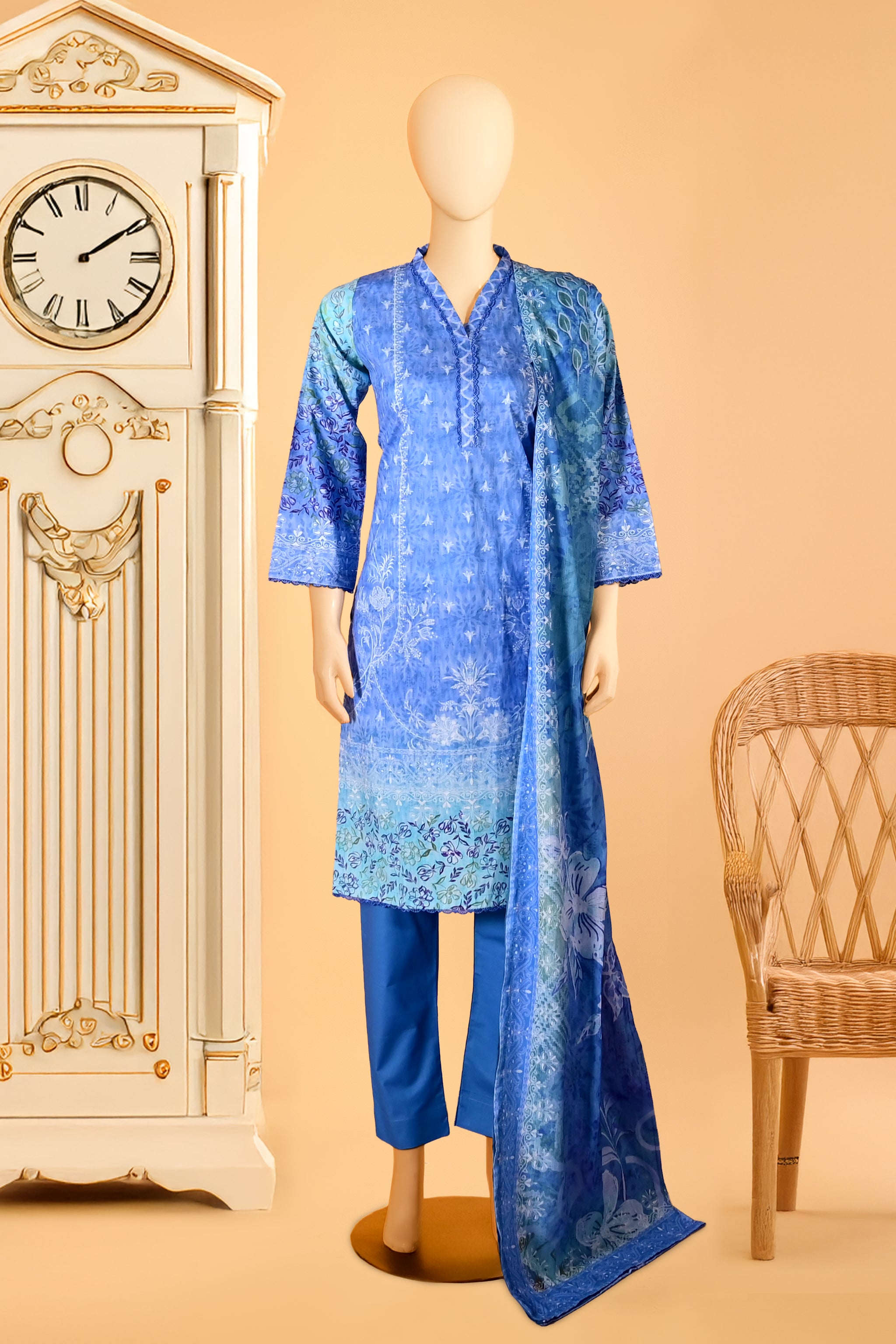 Blue Mist - 3 Piece Stitched Lawn Suit  15D0154