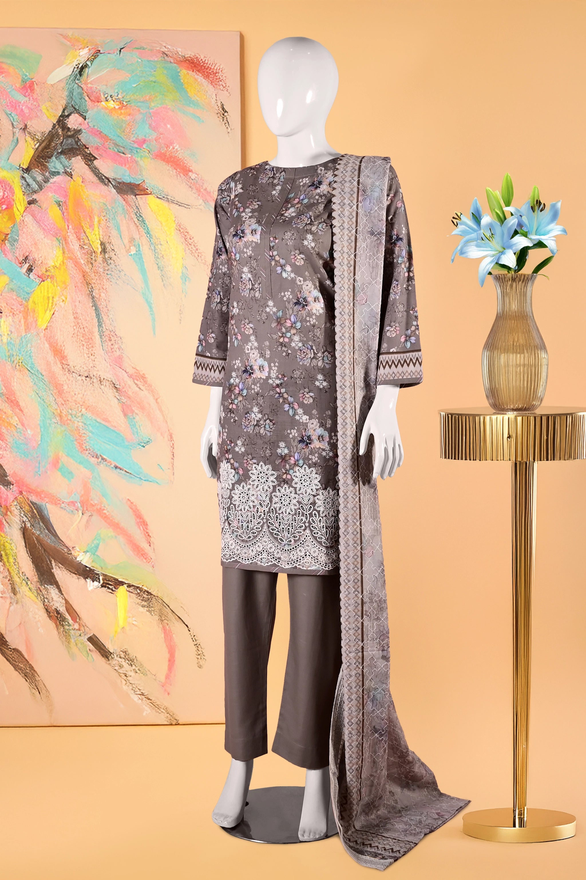 Floral Mirage Twilight  - 3 Piece Cotton Stitched Suit 15D0114