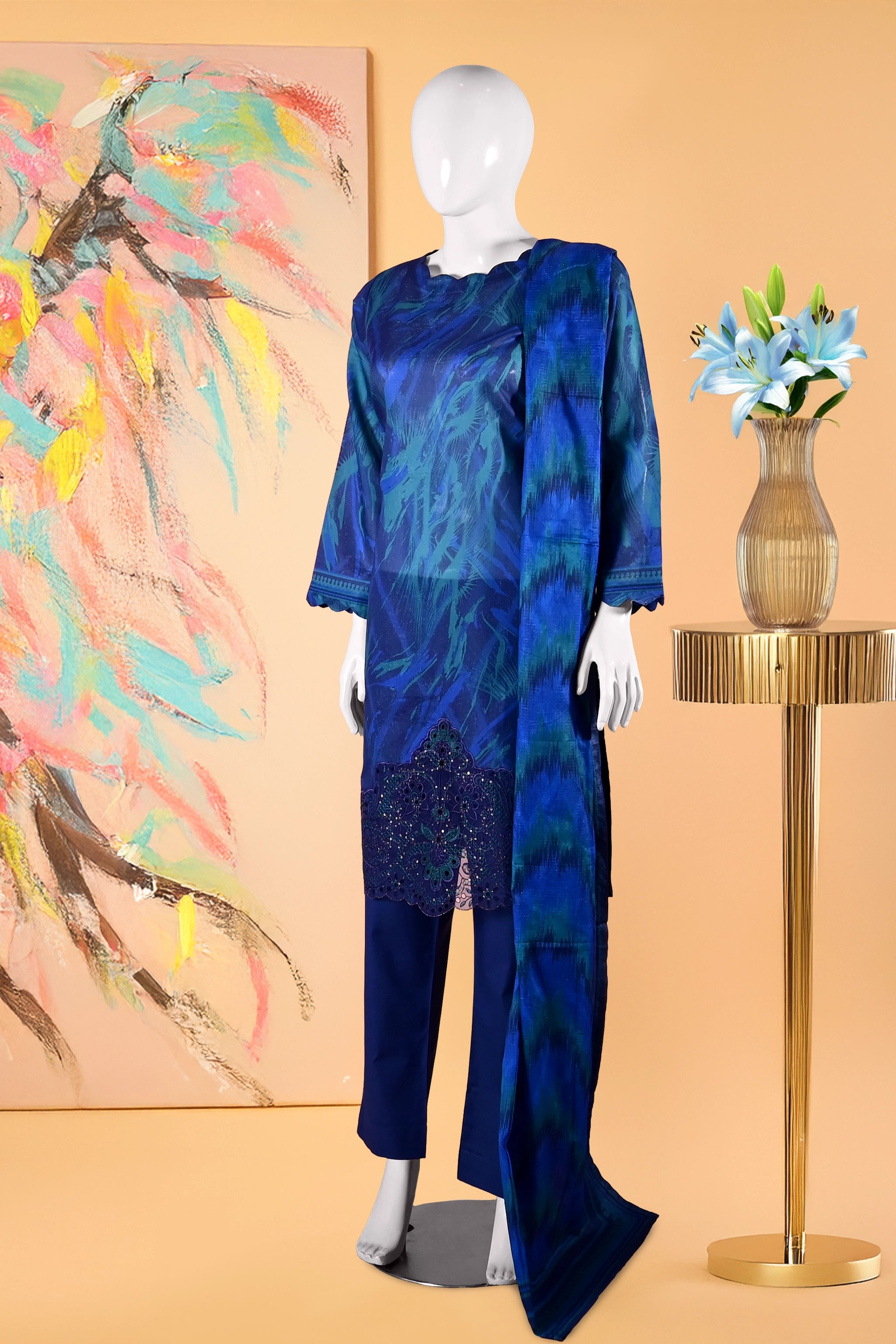 Nightfall Beauty - 3 Piece Cotton Stitched Suit
 15D0130