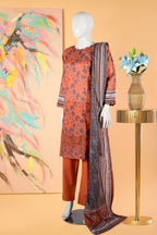Rust Blossom- 3 Piece Cotton Stitched Suit-15D0129