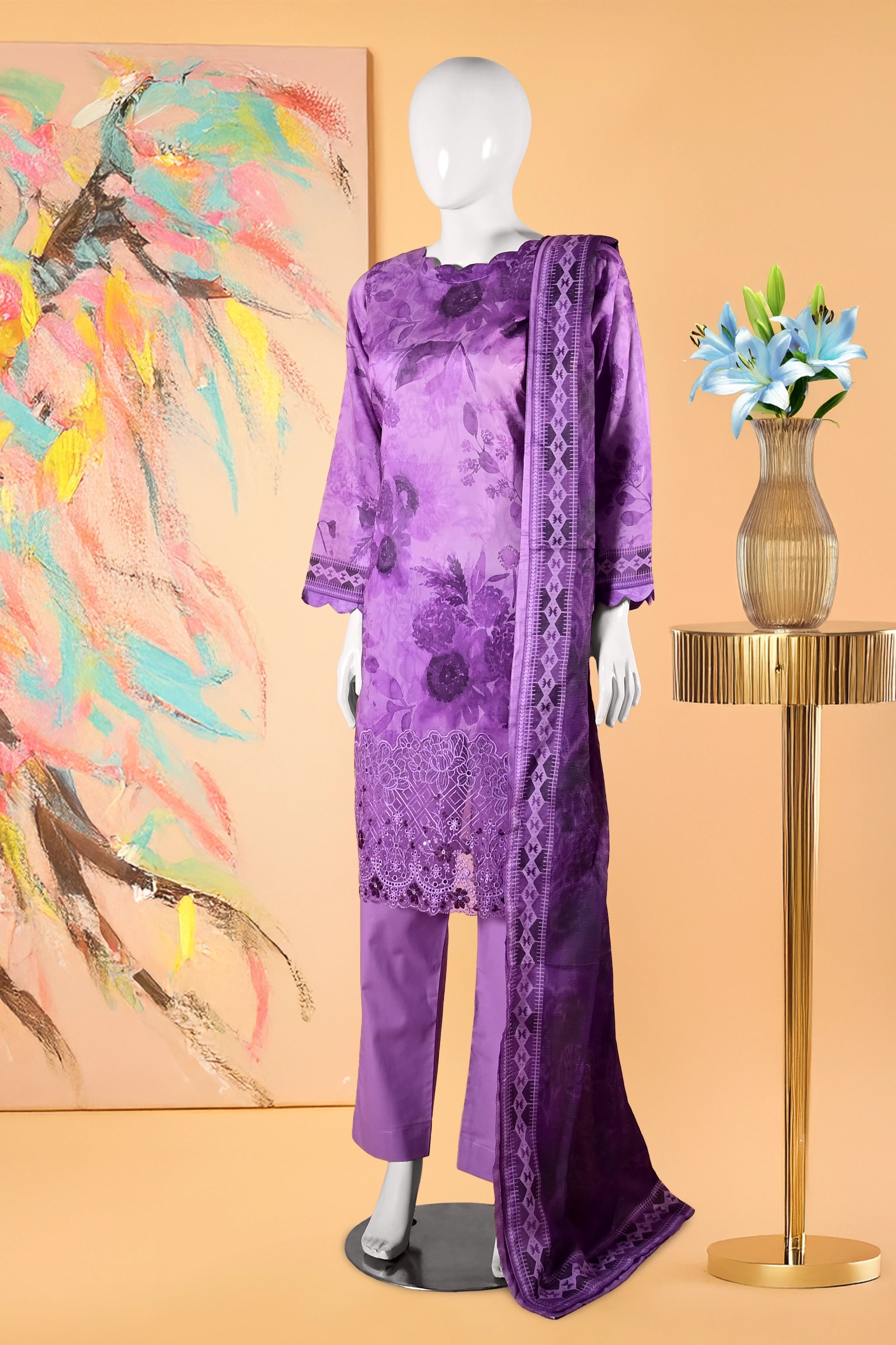 Violet Echo - 3 Piece Cotton Stitched Suit 15D0132