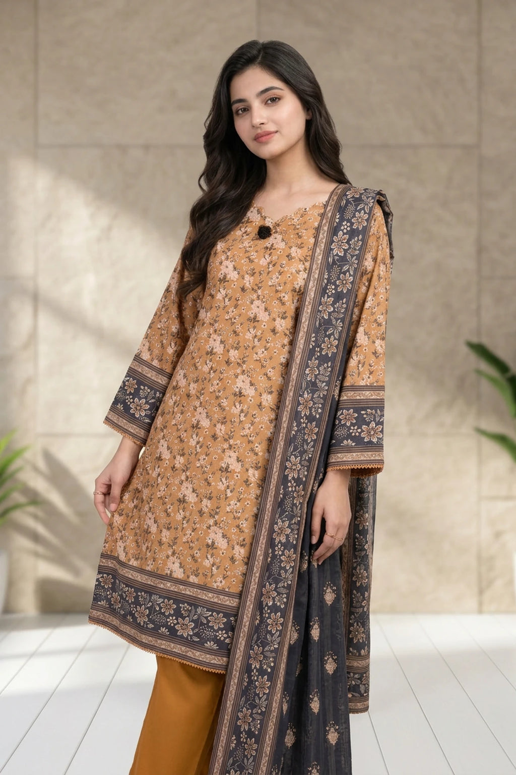 Caffelle Sun – 3 Piece Stitched Viscose Linen Suit 1512306
