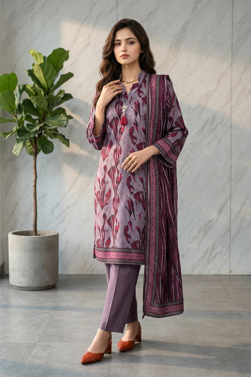 Neravia – 3 Piece Stitched Viscose Linen Suit 1512307