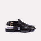 Black Textured Peshawari Chappals 0141071