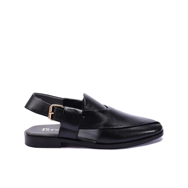 Black Minimalist Peshawari Chappals 0141153