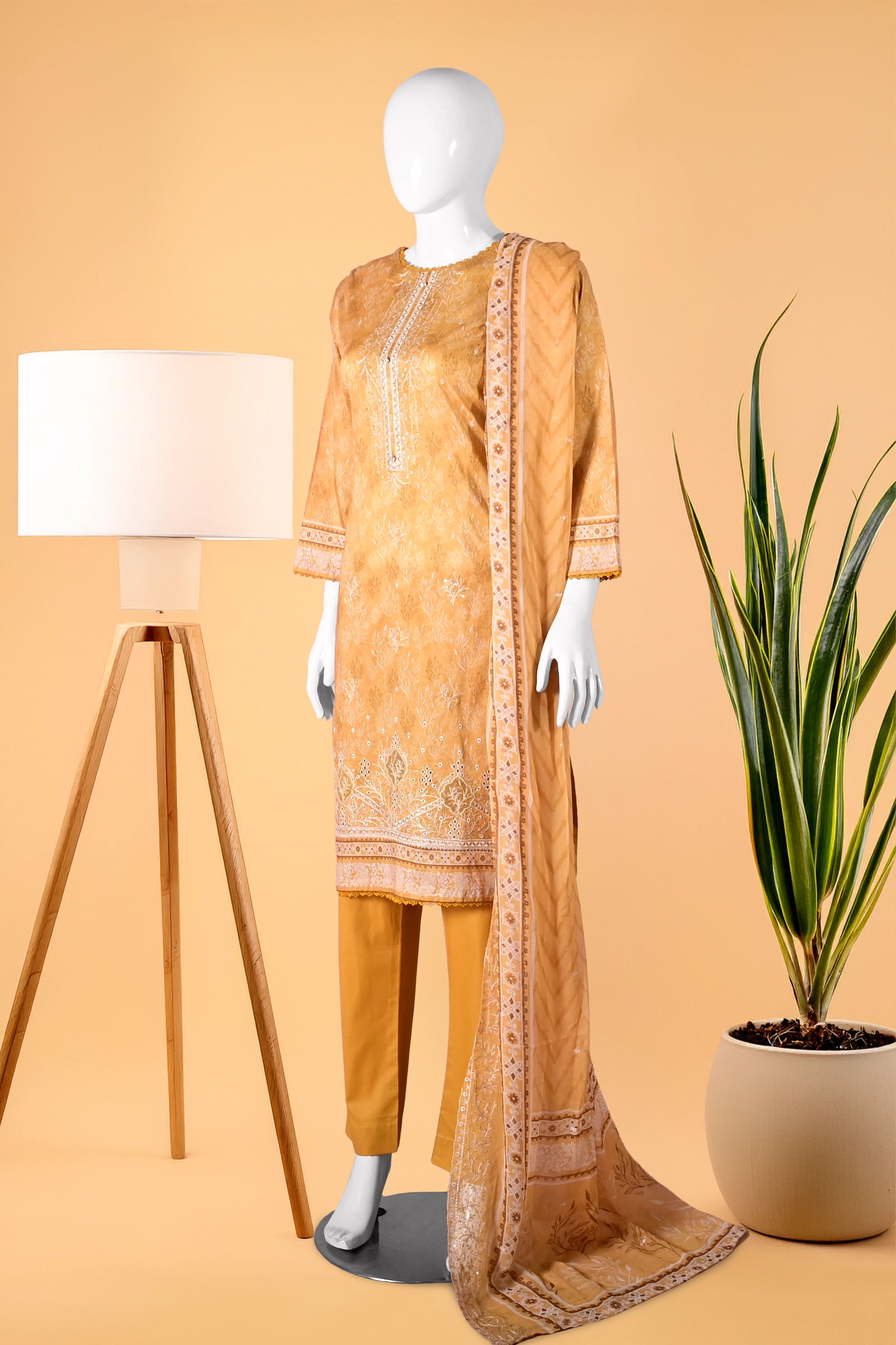 Golden Hush 3 Piece Stitched Cotton Suit  15D0120