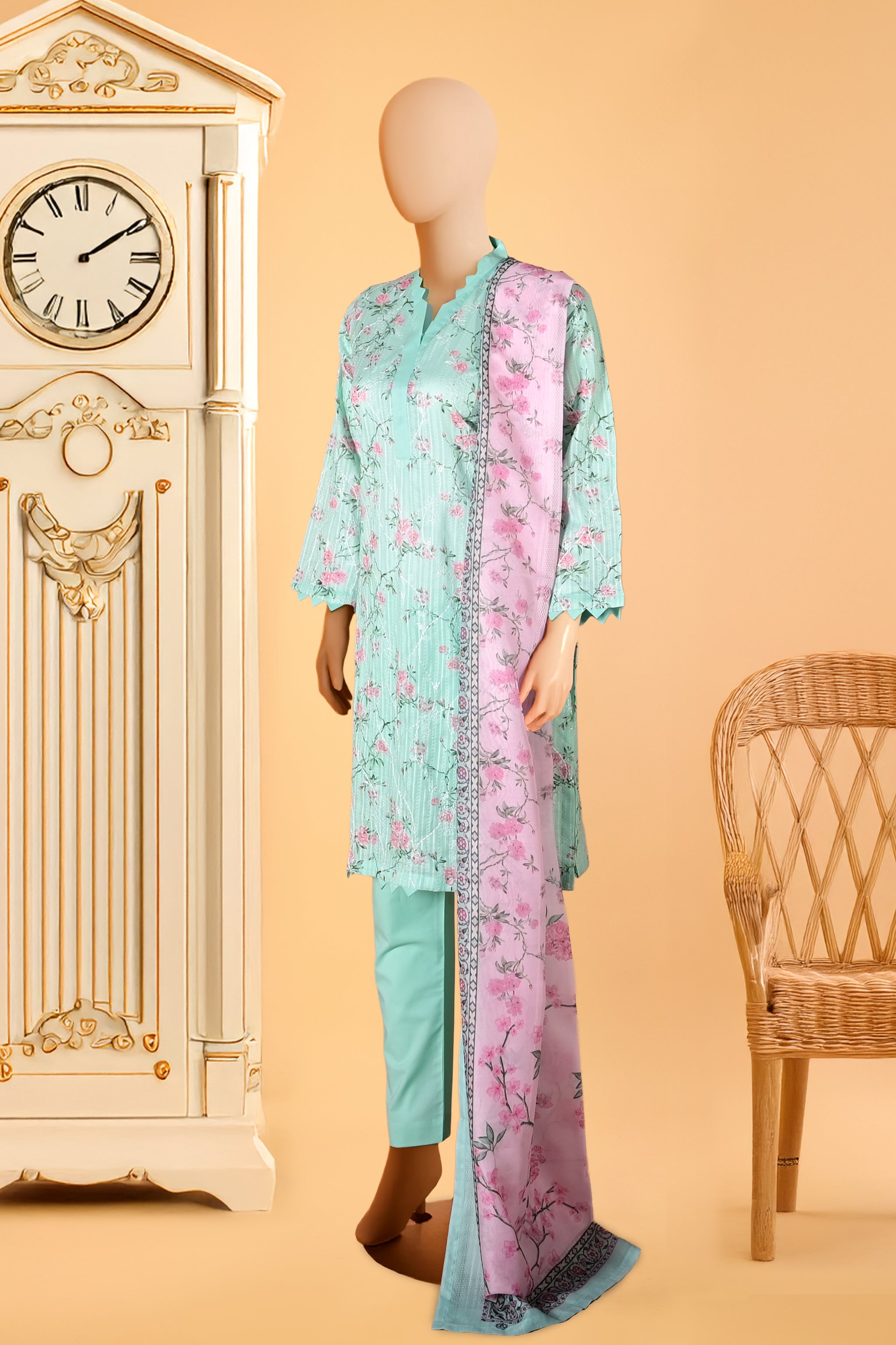 Serene Sky - 3 Piece Stitched Lawn Suit  15D0158