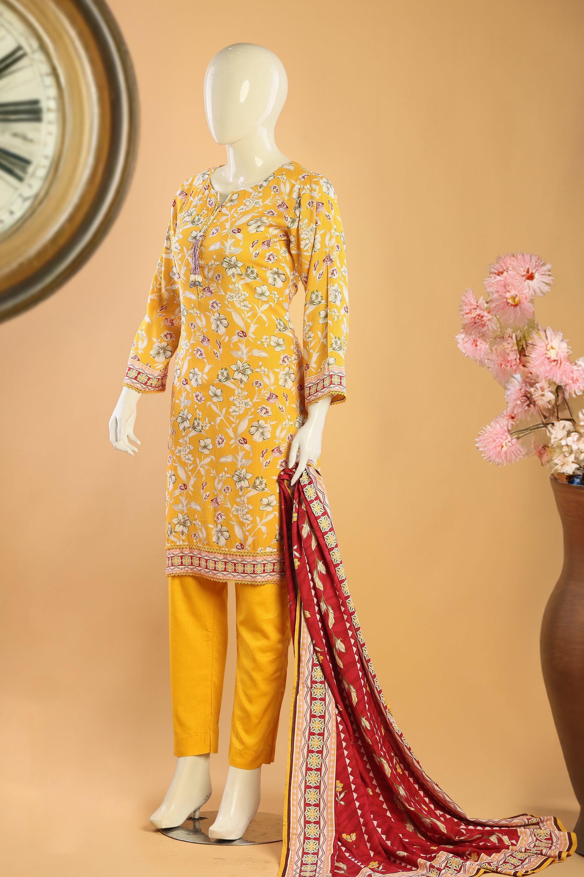 Golden Gleam - 3 Piece Stitched Lawn Suit 15R1119