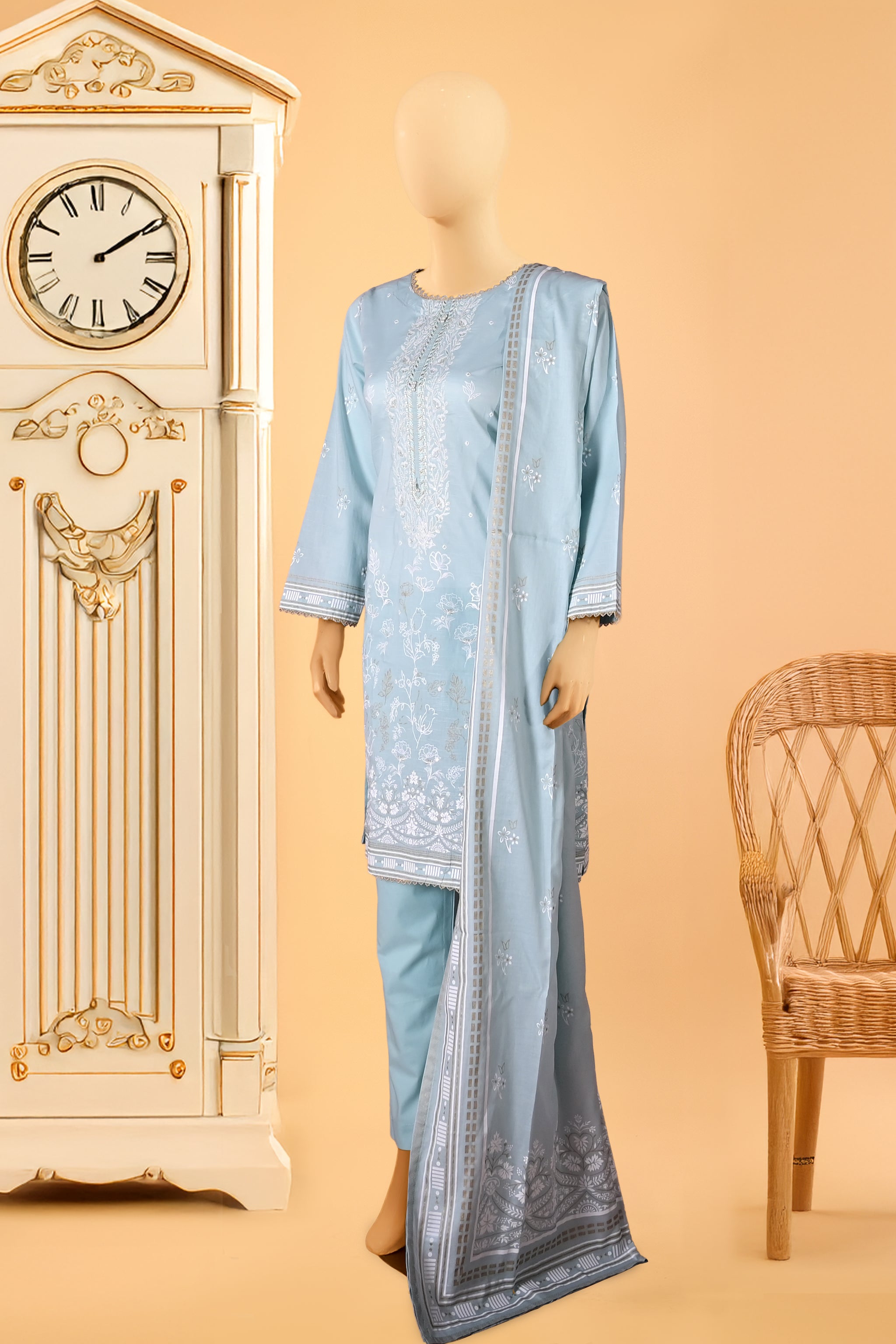 Lumière Sky - 3 Piece Stitched Cotton Suit  15D1064