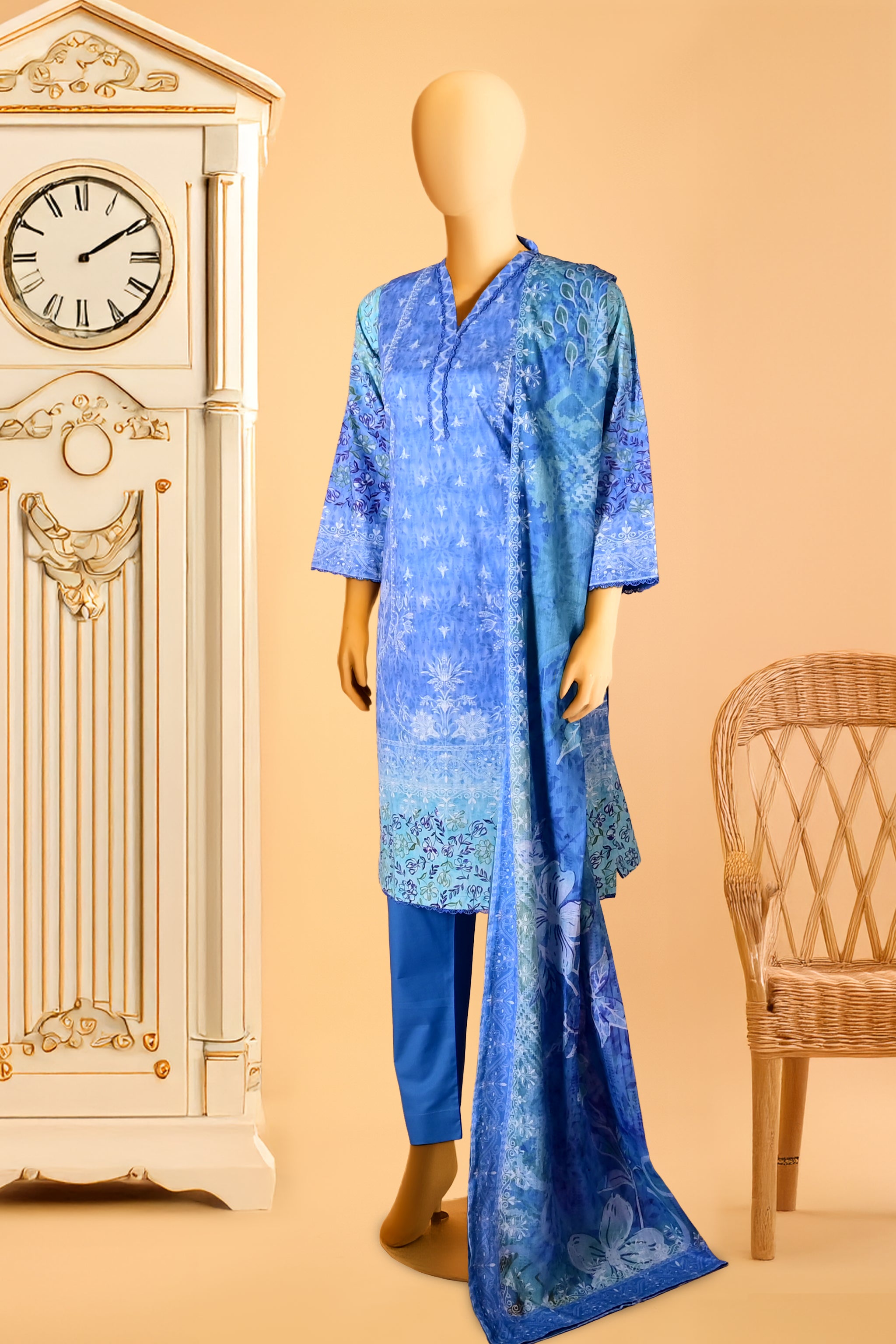 Blue Mist - 3 Piece Stitched Lawn Suit  15D0154