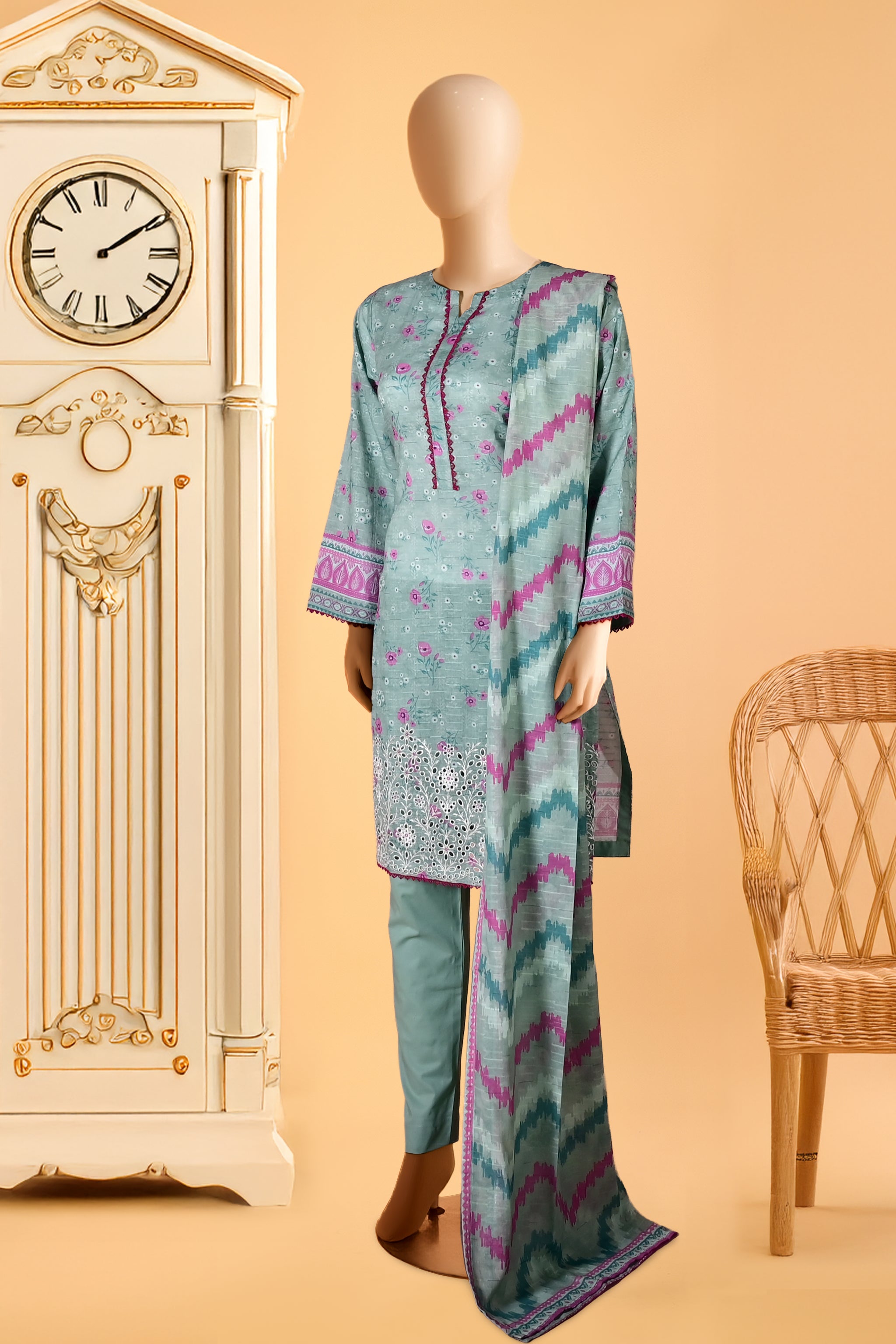 Victoria Blush - 3 Piece Stitched Lawn Suit  15D0167