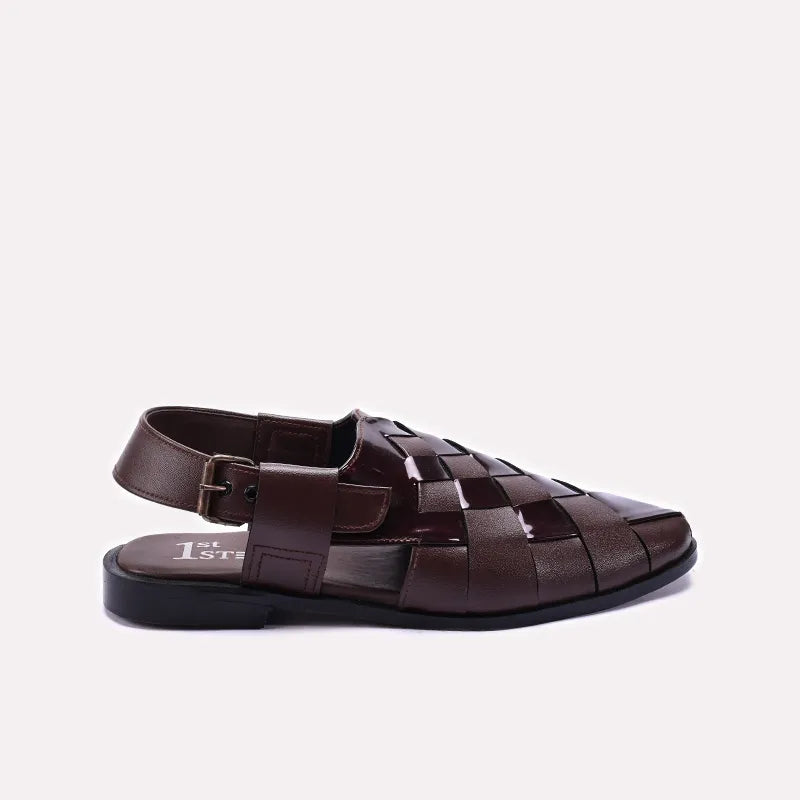 Brown Woven Peshawari Chappals 0140980