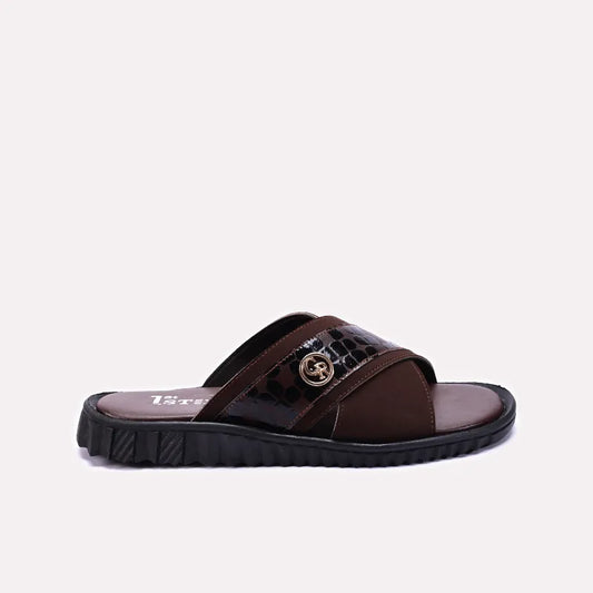 Brown Criss Cross Casual Slippers For Men 0151001