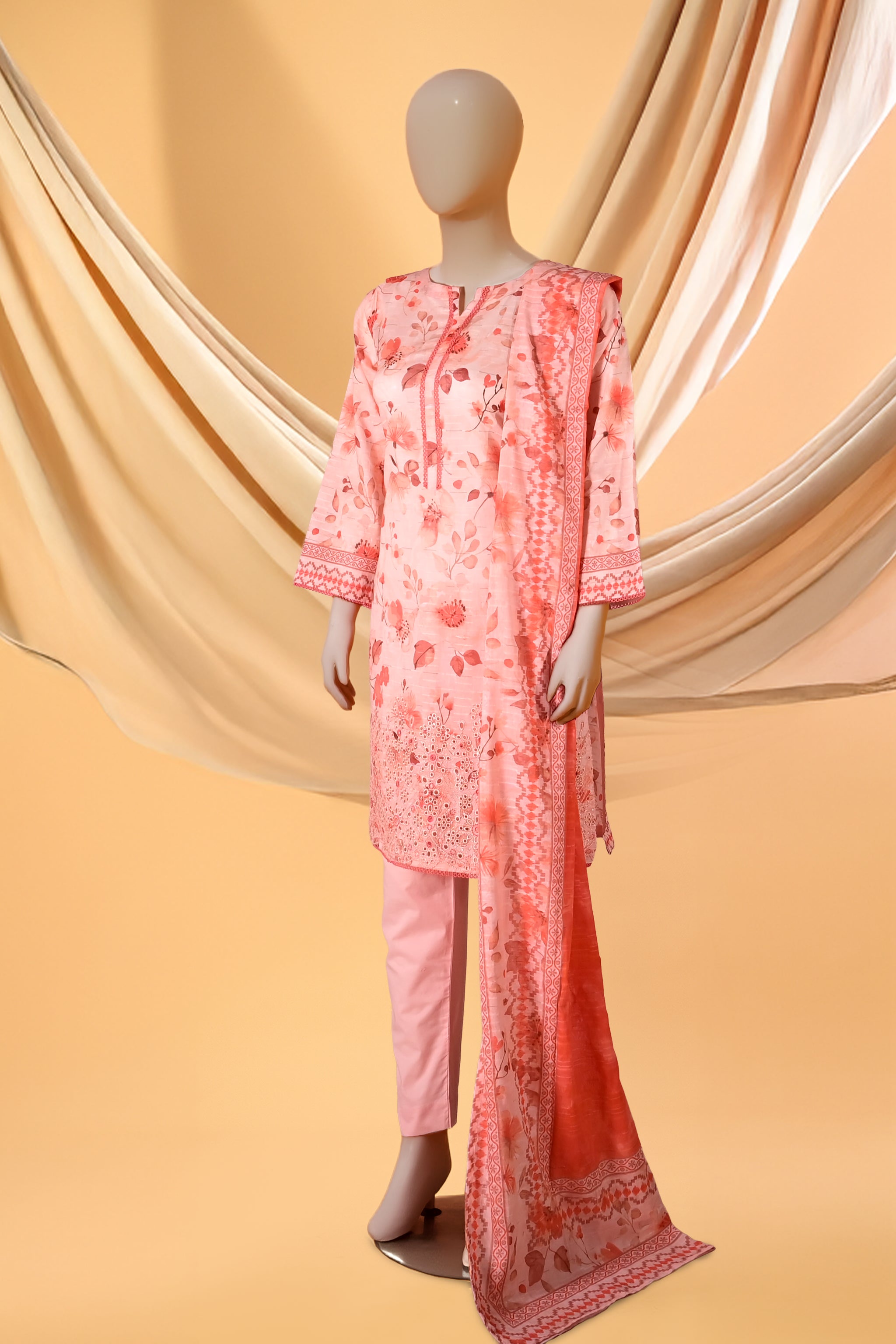 Flora Veil – 3 Piece Lawn Stitched Suit 15D0164