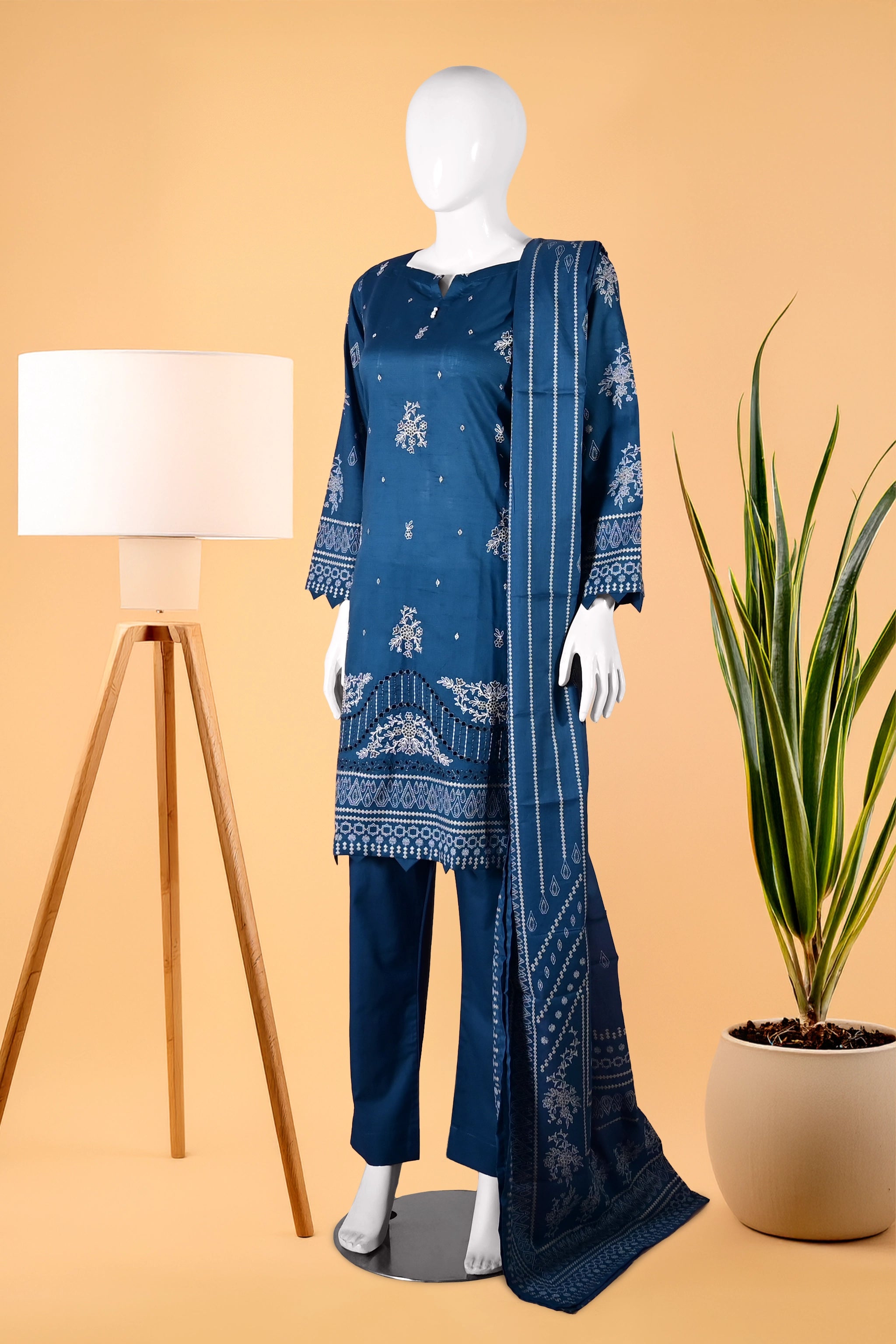 Evening Tide 3 Piece Stitched Cotton Suit  15D0144