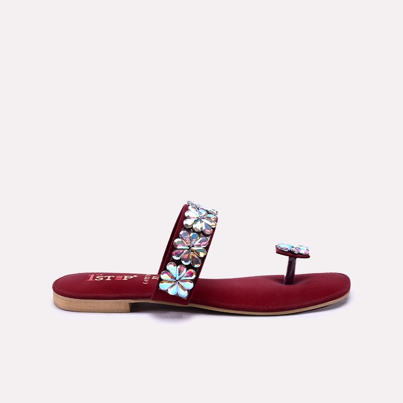 Maroon Fancy Flat Slippers 0412791