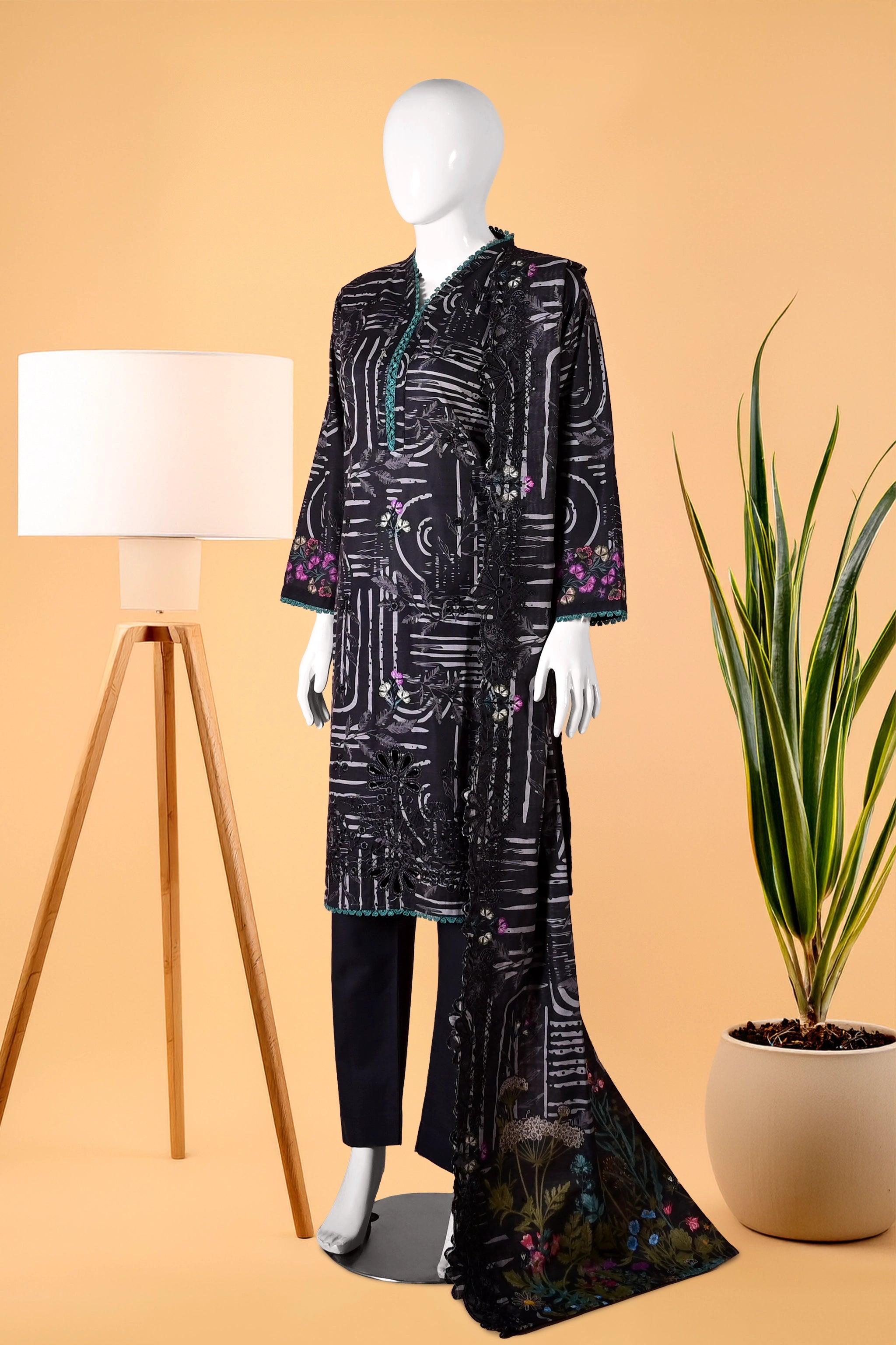 Black Atlas 3 Piece Stitched Khaddar Suit  15D0125