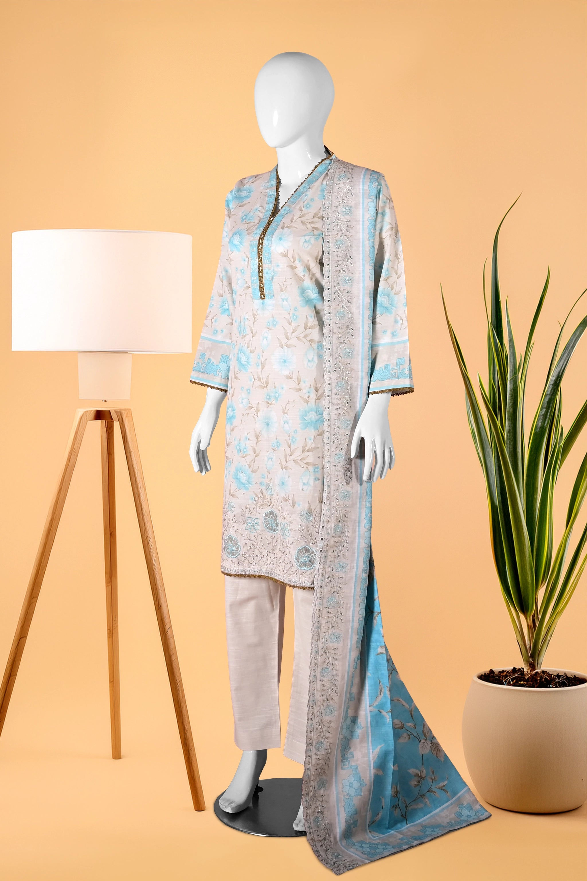 Ivory Tide 3 Piece Stitched Khaddar Suit  15D0126