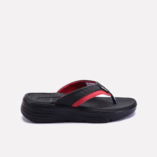 Mens Black Plushy Sports Flip Flops
